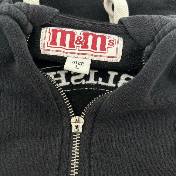 Vintage y2k Men's Black Red M&Ms Logo Full Zip Hoodie Sweatshirt Size Large - Picture 2 of 6